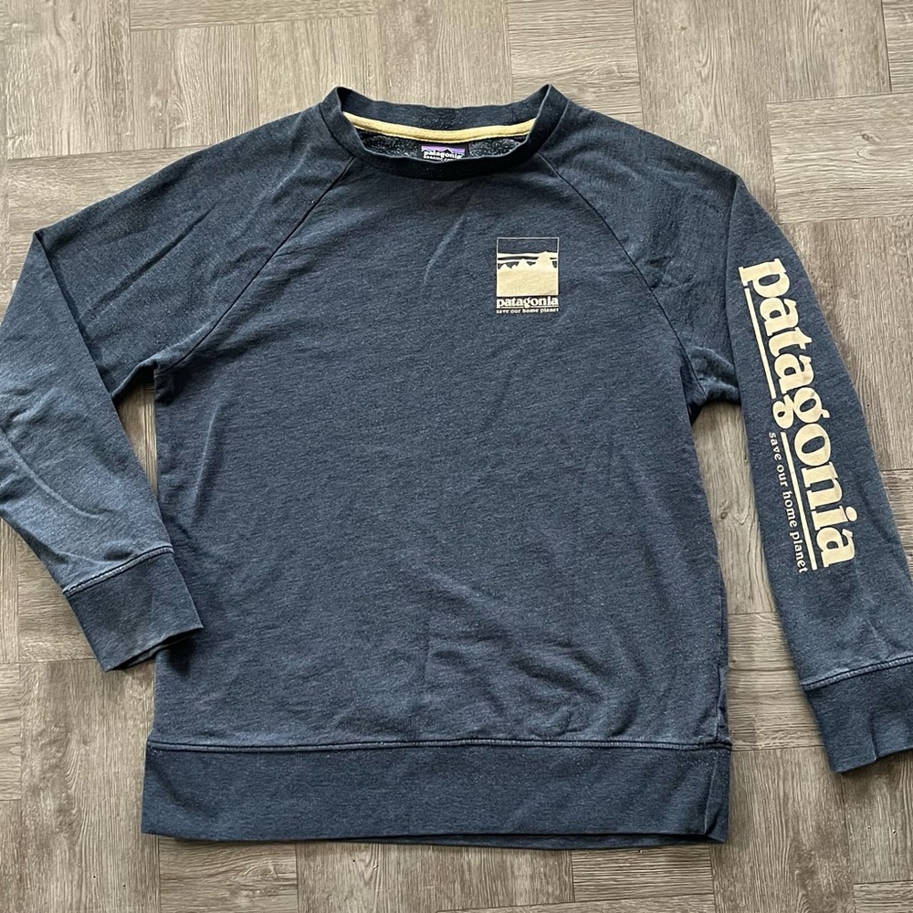 Patagonia Shirt Boy’s Large Blue Graphic Print Organic Cotton Long Sleeve Youth